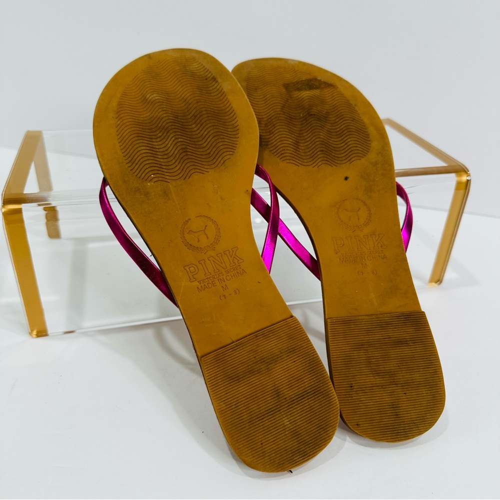 LOVE PINK FLIP FLOP SANDALS BY VS WOMENS SIZE 7-8 GOOD CONDITION PINK STRAPPY - Picture 9 of 9